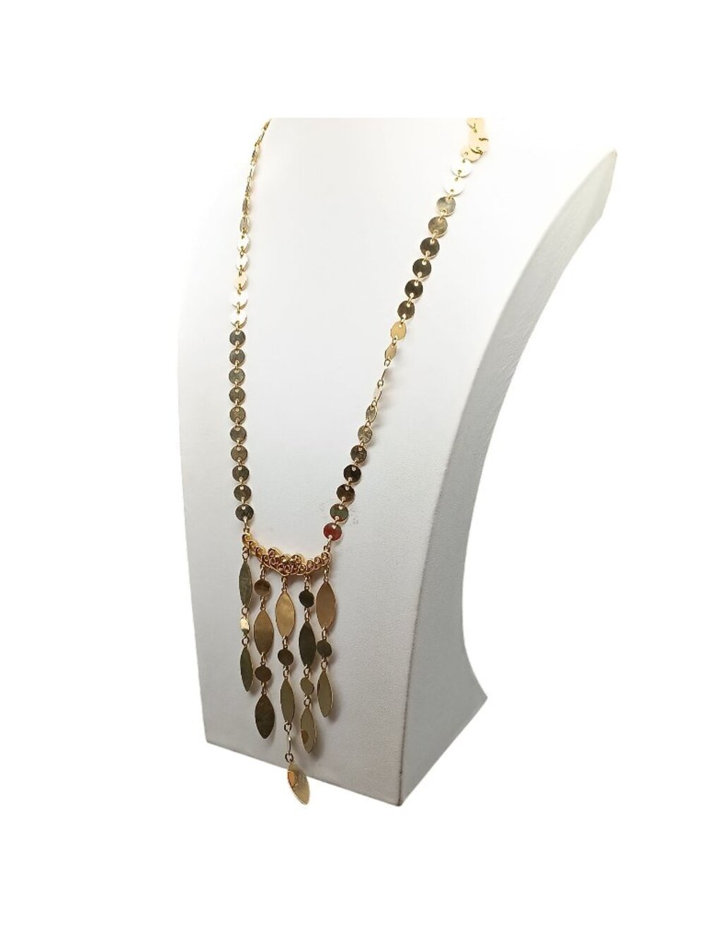 Gold-Plated Vintage Dangle Necklace With Ornate Crescent & Leaf Charms